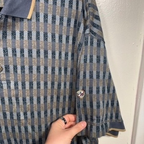 Vtg Bobby G Polo Shirt Mens Sz M Blue Geometric Pattern Short Sleeve Golf Cotton - Picture 4 of 6